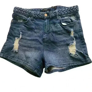 Women's Harper Denim Distressed Shorts With Woven Waistband. Size 28
